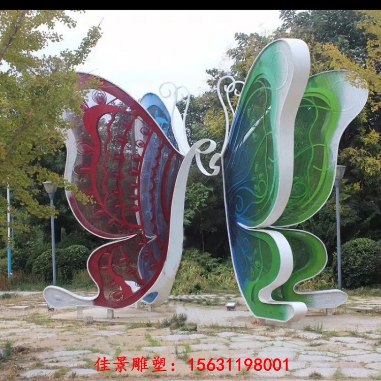 户外大型不锈钢彩绘蝴蝶雕塑定制
