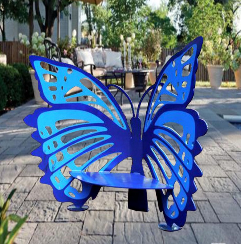 城市蓝色蝴蝶动物标志雕塑