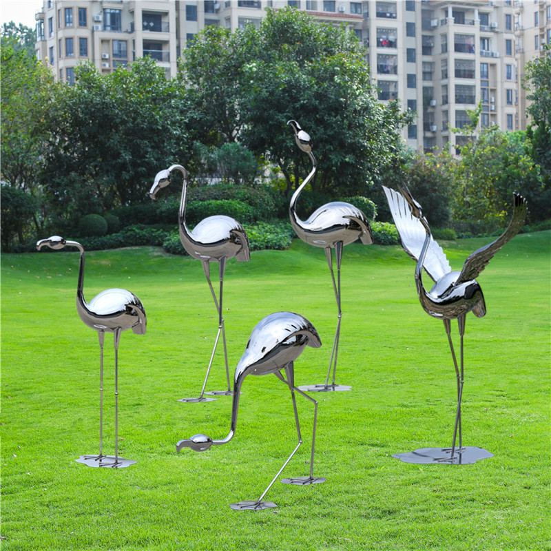 火烈鸟镜面动物景观雕塑