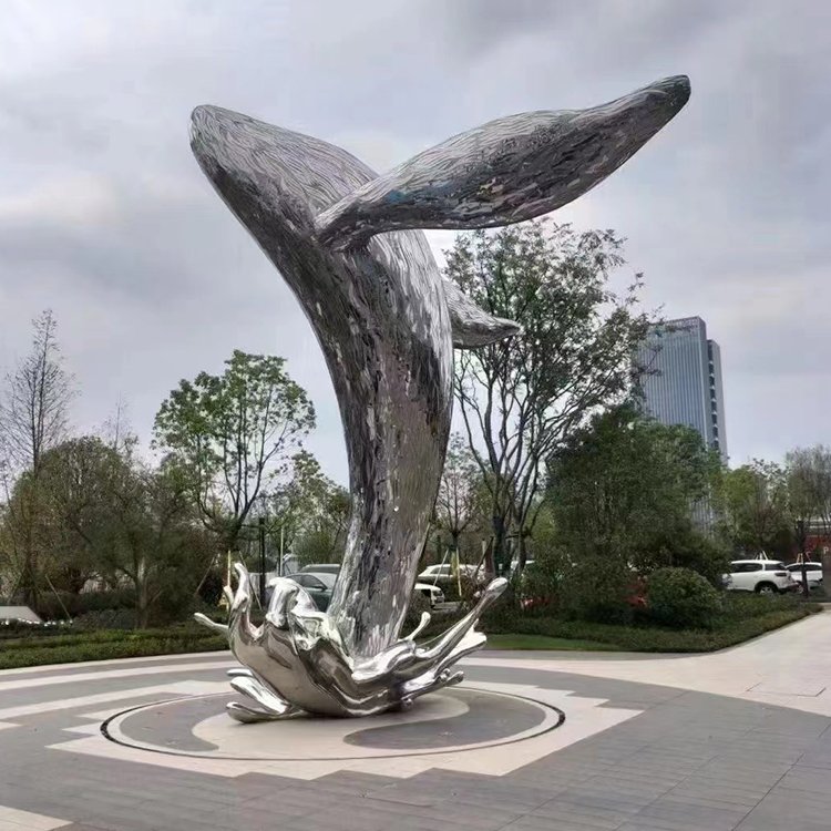 街头不锈钢海豚动物雕塑