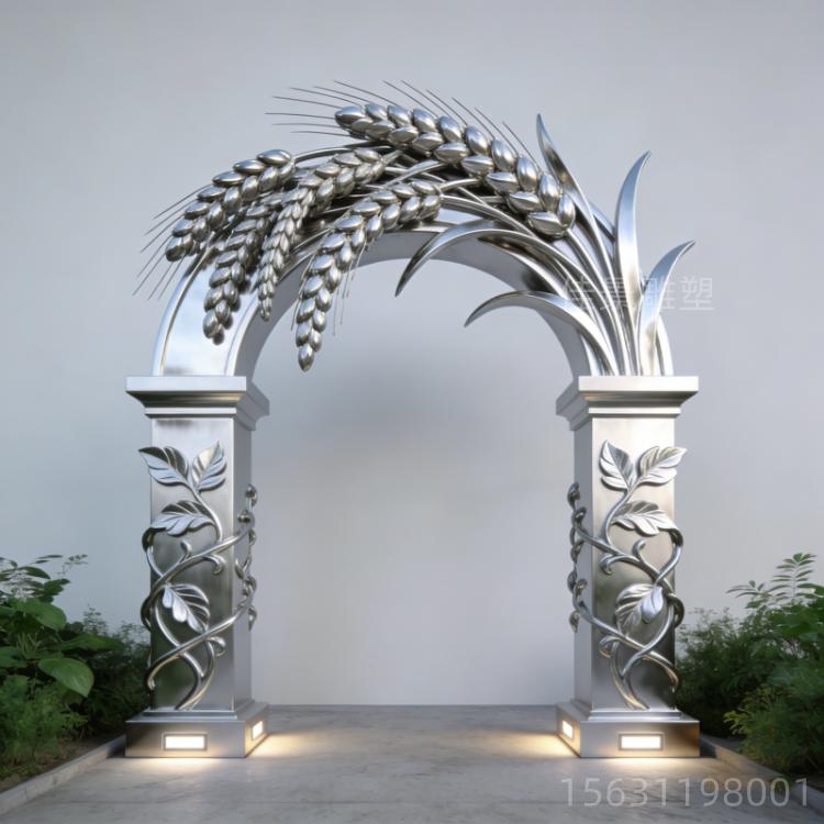 镜面麦穗不锈钢拱门雕塑