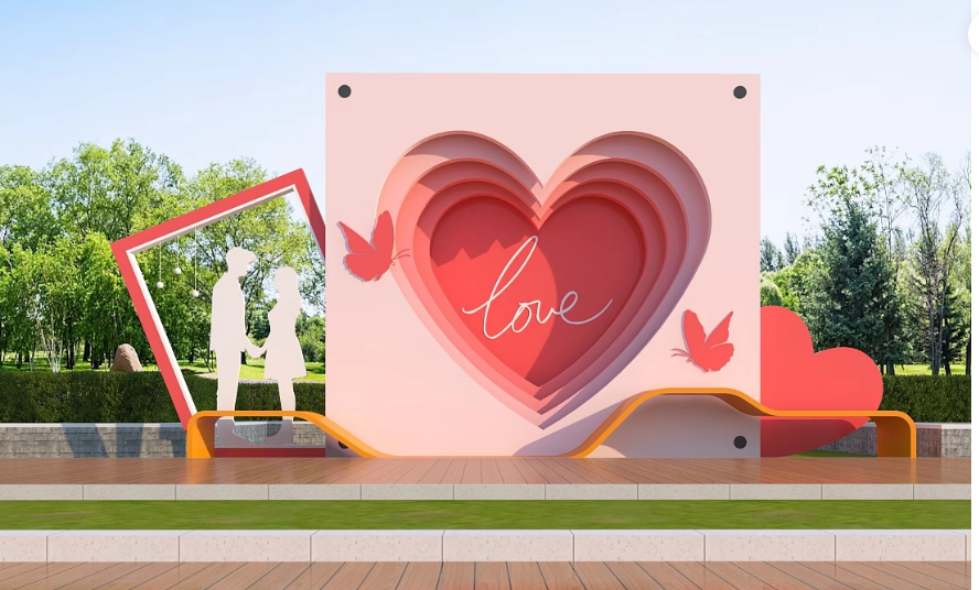 网红打卡雕塑 爱情主题不锈钢坐凳雕塑
